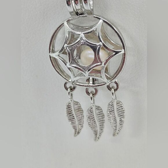 Native American Sterling Silver Dream Catcher Neck with Floating Pearl - Picture 3 of 5